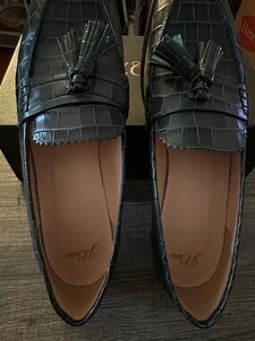 J crew dark moss (green) Croc-Embossed Leather Tassel Loafers